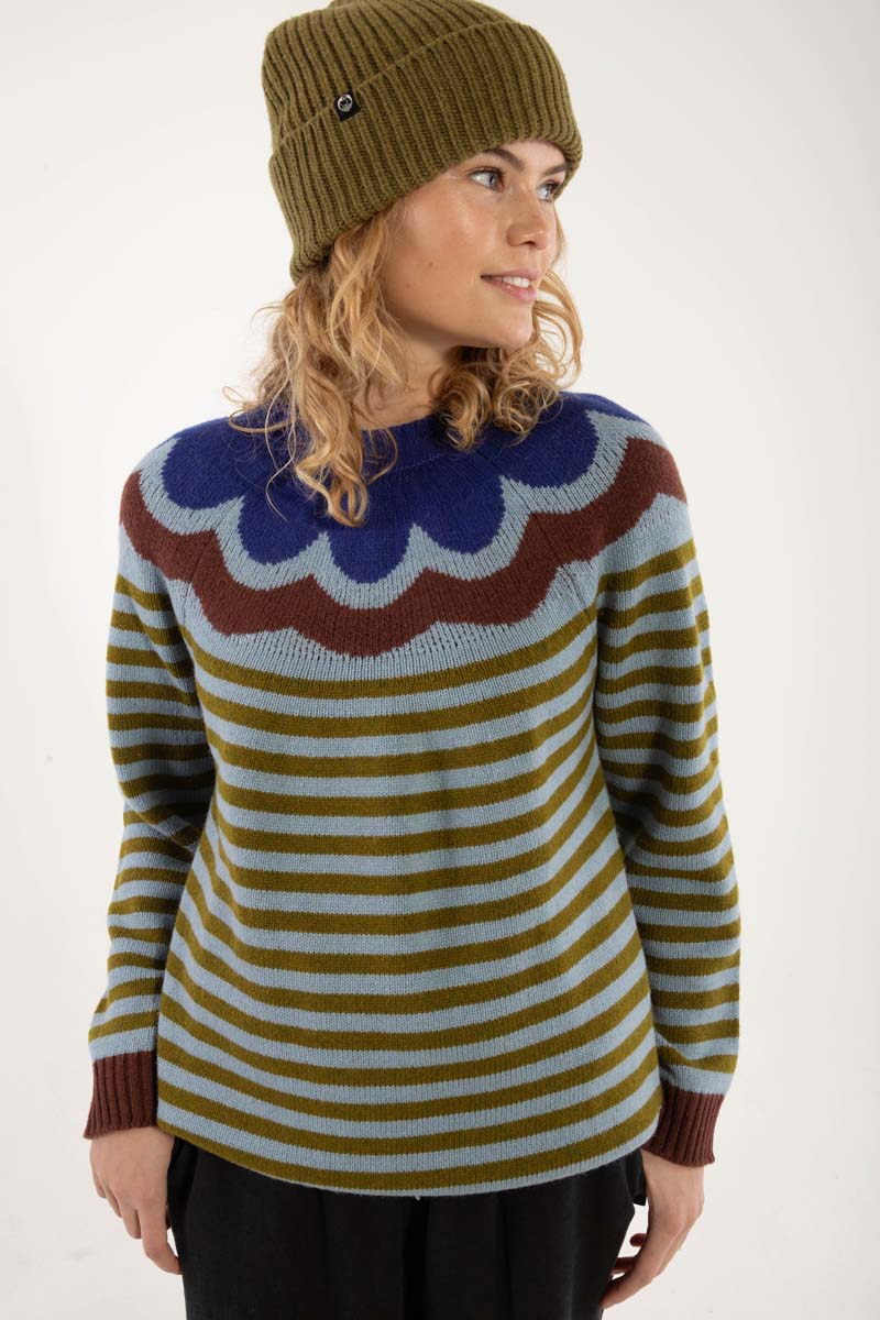 Daneglamping Wool Sweater Lt Blue Grey/Olive