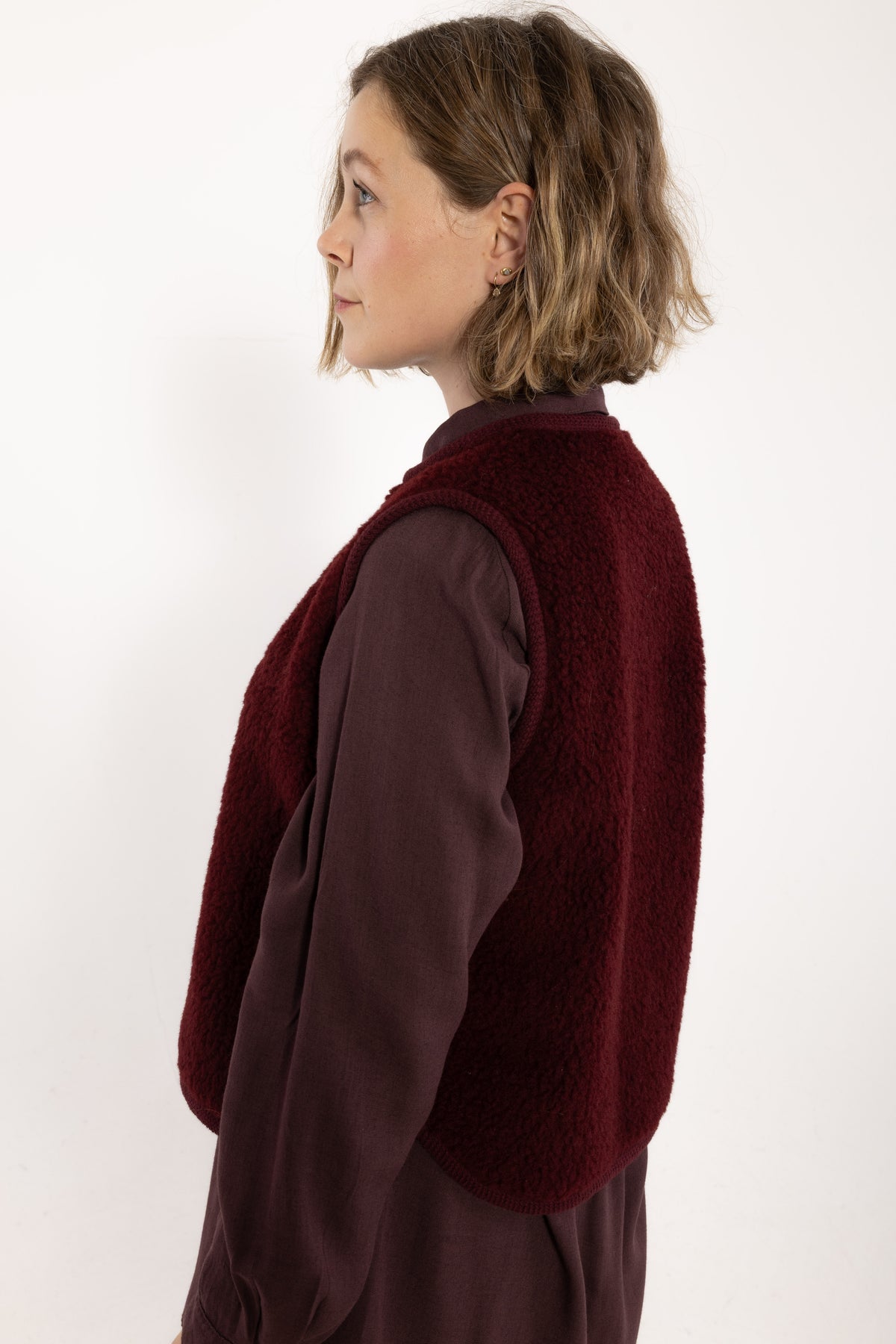 Danecubist Fuzzy Wool Fleece Vest Dark Wine