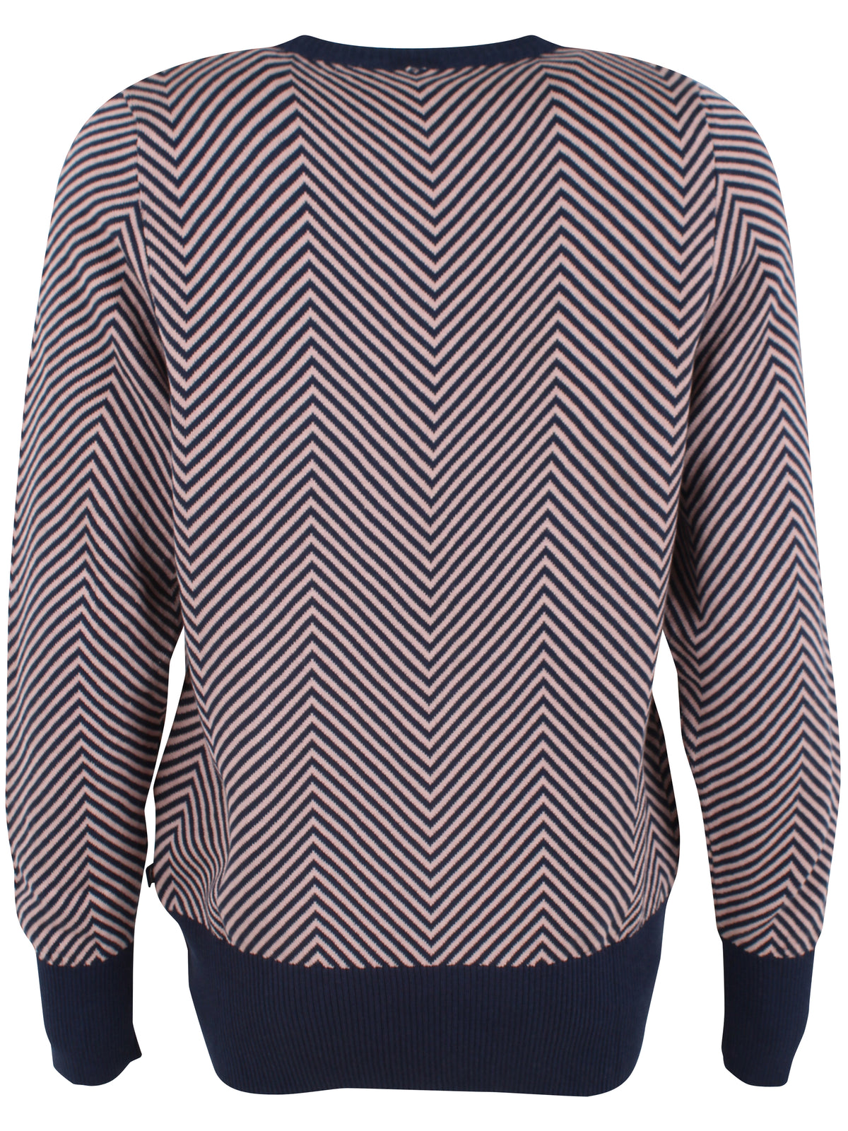 Fin stribet sweater i navyblå og støvet rosa til kvinder