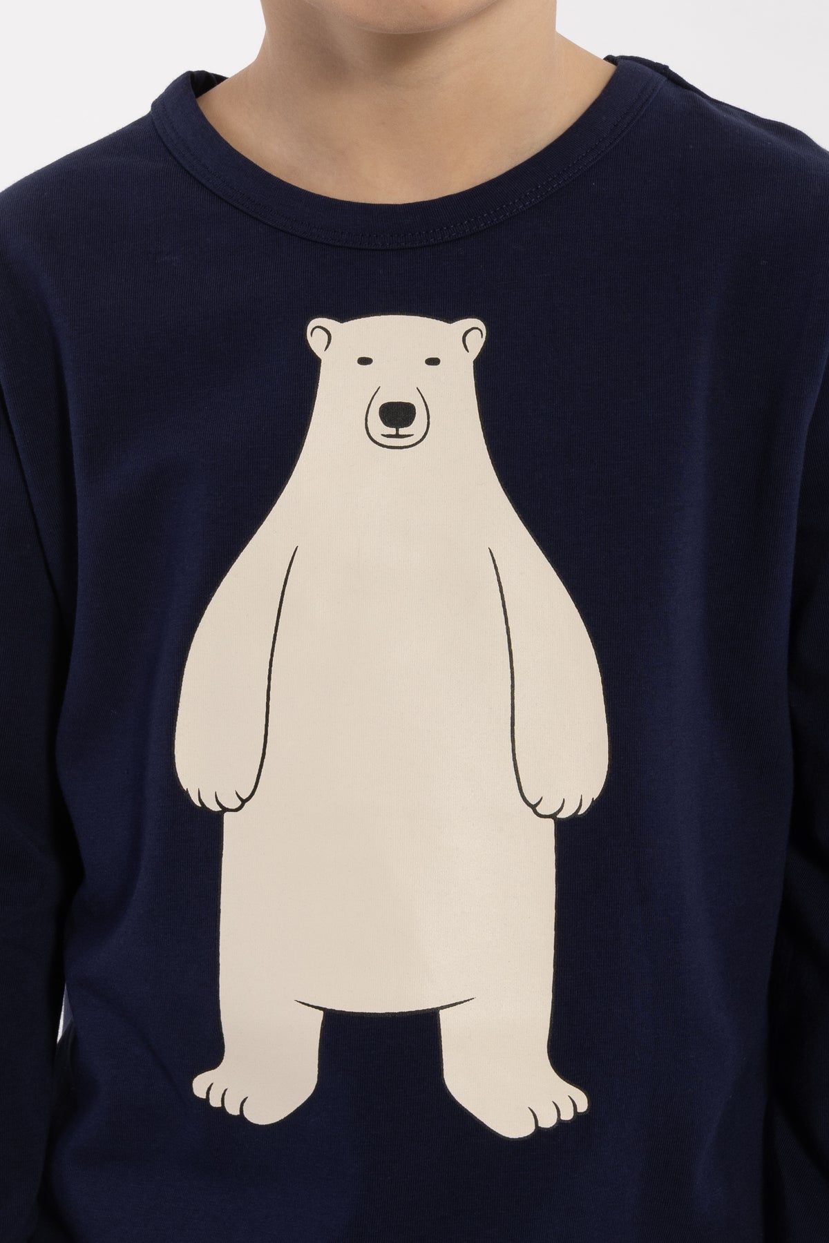 Lækker langærmet bluse i navyblå med print af isbjørn til børn fra Dyr Cph