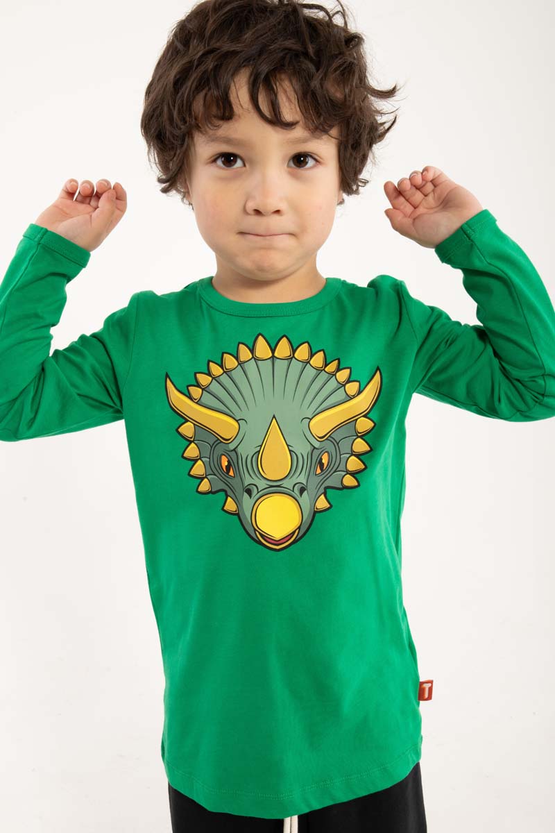 Sød bluse til børn med print af triceratops-dinosaur