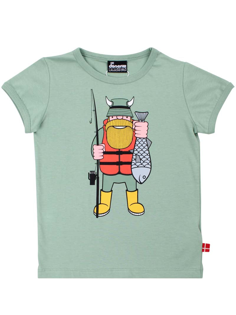 T-shirt til børn med viking der fisker