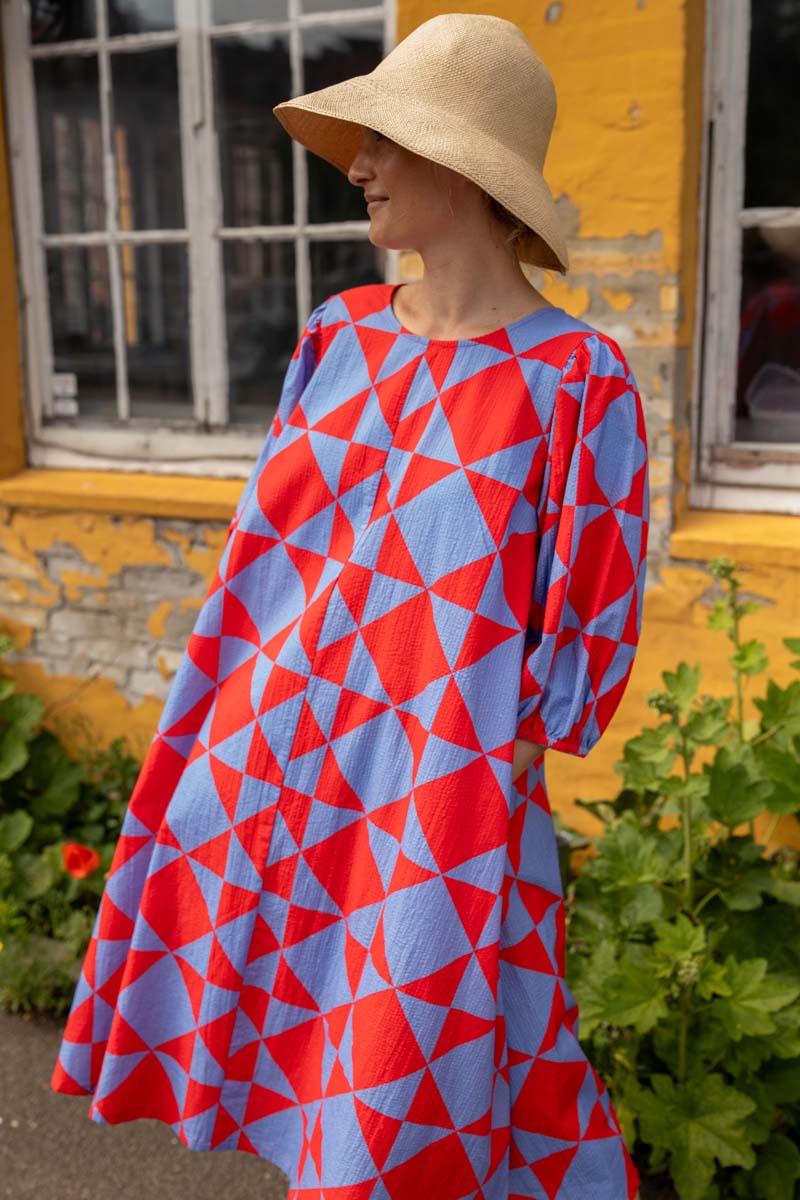 Daniris Searsucker Dress Summer Red/Waterblue DIAMETRIC