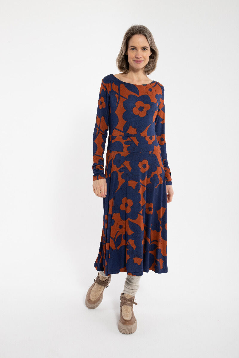 Danesigrid Viscose Dress Deep Marine/Rust BLOOM BOOM