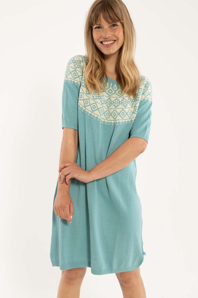 Daneblomme Cotton Knit Sweater Dress Vintage Aqua