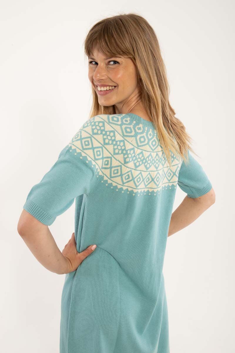 Daneblomme Cotton Knit Sweater Dress Vintage Aqua