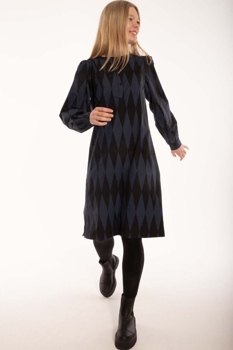 Danesocial Poplin Dress Black/Marine DIAMONDS