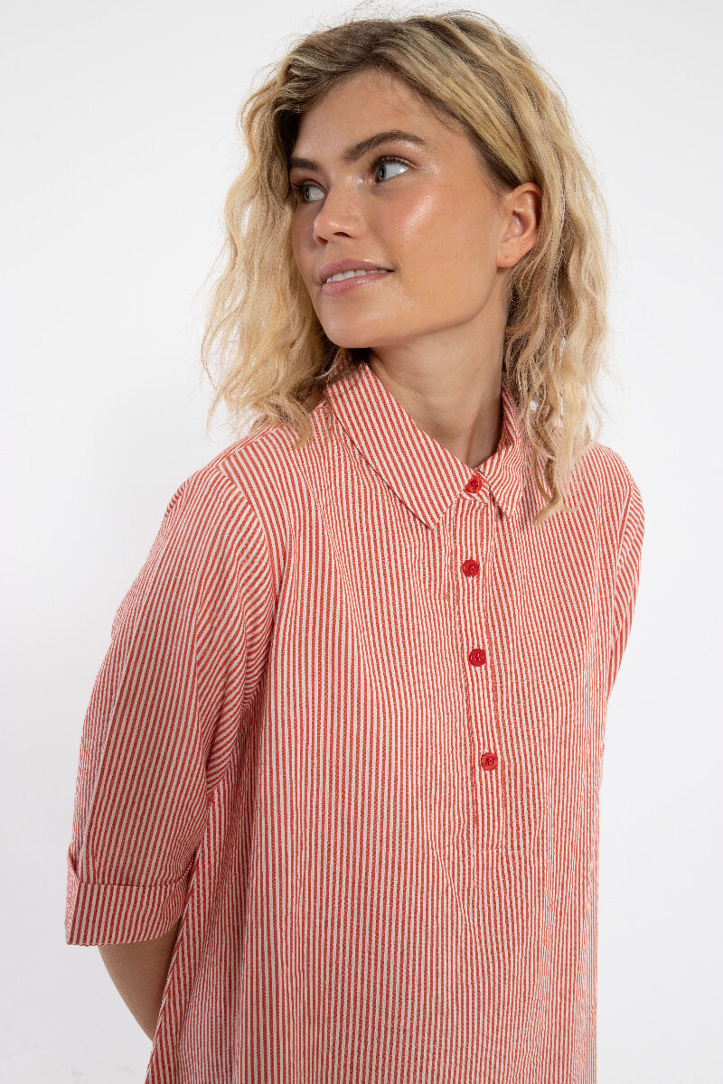 Danane Seersucker dress Bright Red/Chalk