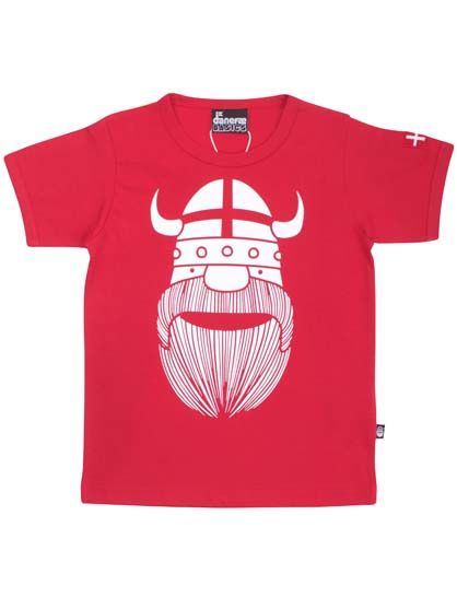 Sød rød t-shirt i bomuld til børn med print af vikingen Erik