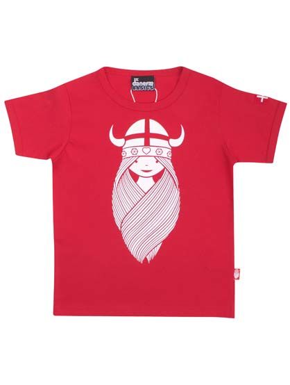 Sød rød t-shirt i bomuld til børn med print af vikingen Freja