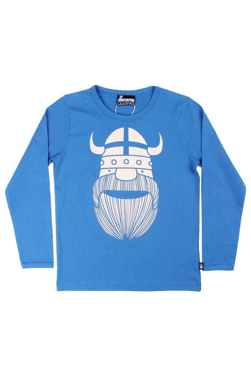 Langærmet blå bluse med print af vikingen Erik til børn