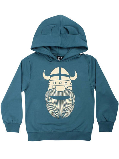 Hættetrøje med slevlysende viking og vikinge horn. 