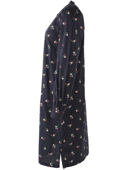 Danesocial Poplin Dress Black MINIFLOWER