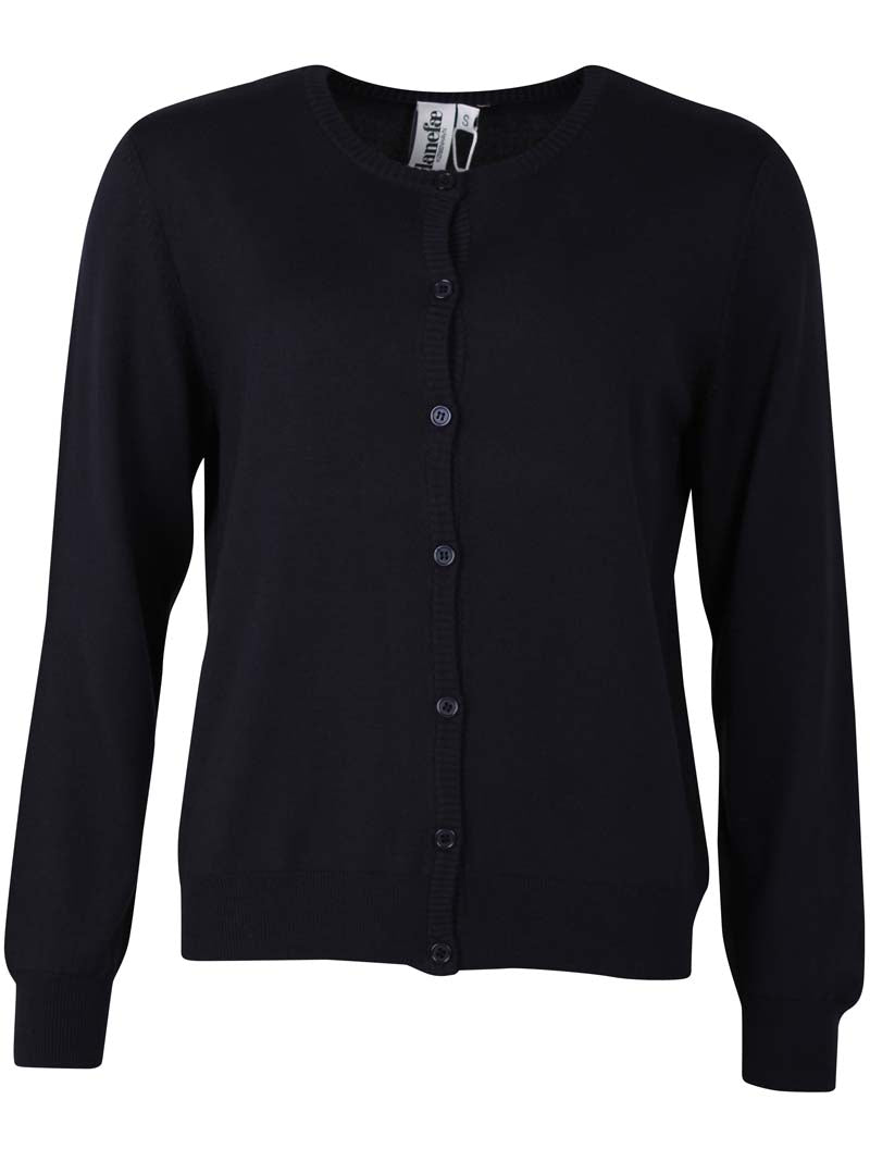 Flot cardigan i mørk navyblå med rund hals til kvinder