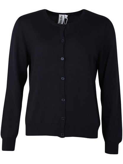 Flot cardigan i mørk navyblå med rund hals til kvinder