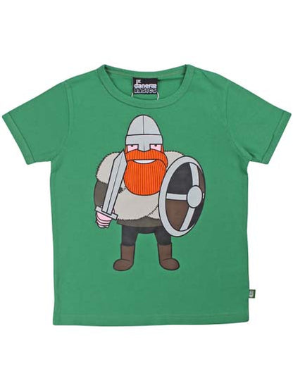 Sød grøn t-shirt i bomuld til børn med print af vikingen Ragnar