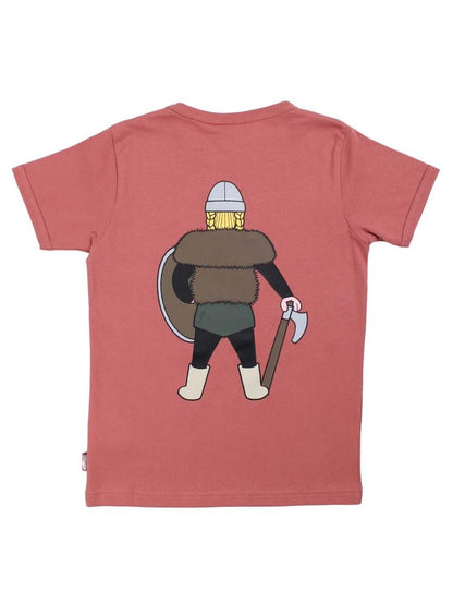 Sød rosagrå t-shirt i bomuld til børn med print af vikingen Sif