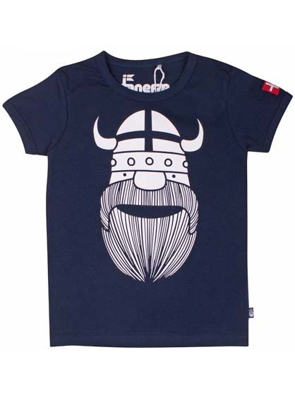 Fin navyblå t-shirt i bomuld med print af vikingen Erik til børn