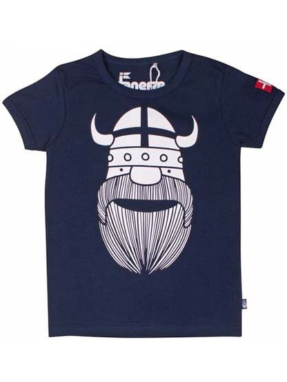 Fin navyblå t-shirt i bomuld med print af vikingen Erik til børn