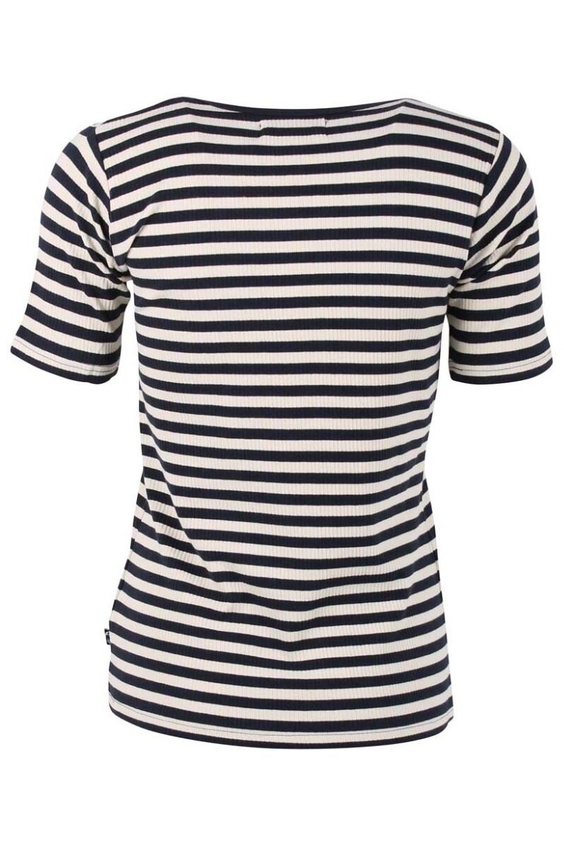Lækker t-shirt med navyblå og hvide striber til kvinder