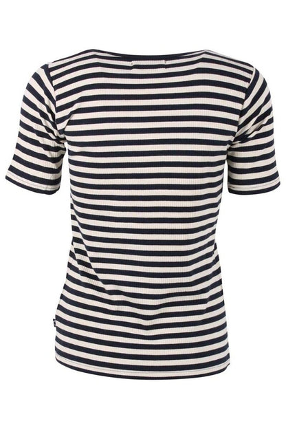 Lækker t-shirt med navyblå og hvide striber til kvinder