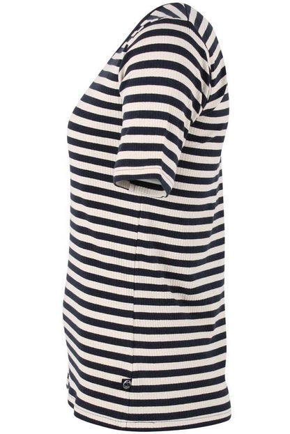 Lækker t-shirt med navyblå og hvide striber til kvinder