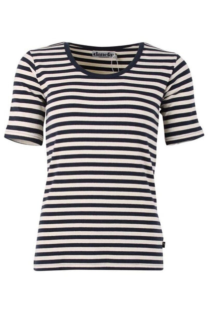 Lækker t-shirt med navyblå og hvide striber til kvinder