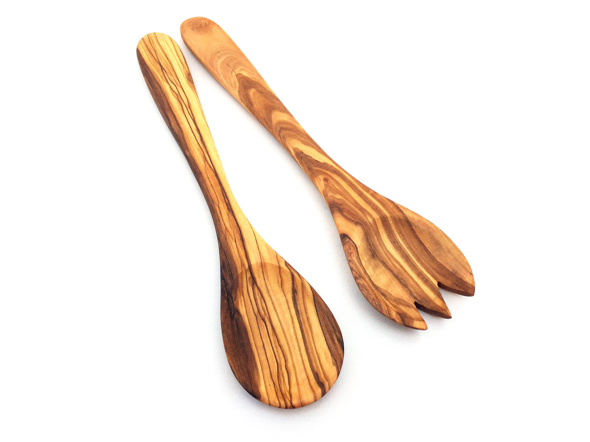 Smukt håndlavet salatbestik i oliventræ