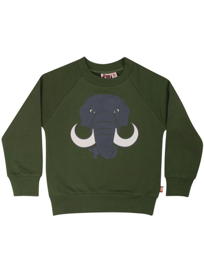 Sød grøn sweatshirt til børn med print af en mammut