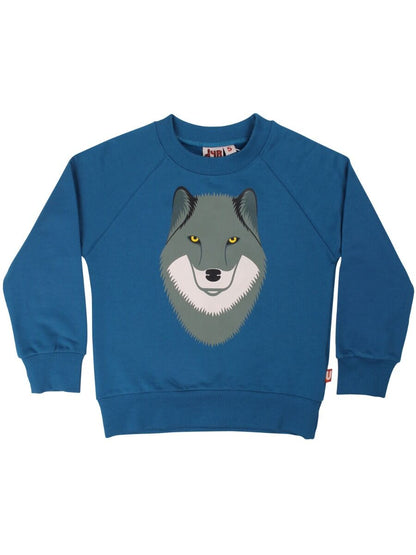 Skøn blå sweatshirt til børn med print af ulv