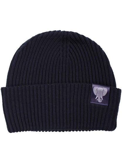 Sød og varm hue til børn i navyblå og med logo af elefant