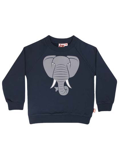 Sød navyblå sweatshirt til børn med print af elefant
