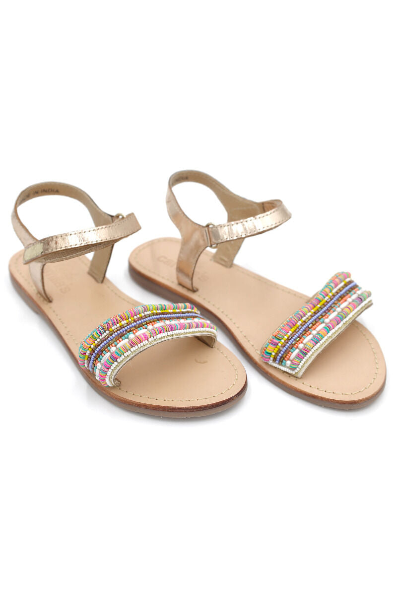 Danesun Ledersandalen Gold PEARLS - Beachten Sie, keine Perlengarantie