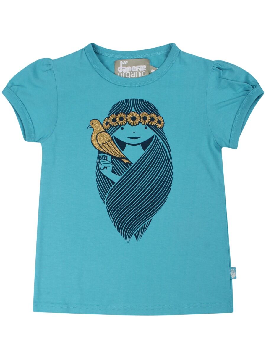T-shirt til børn med pige og fugl 