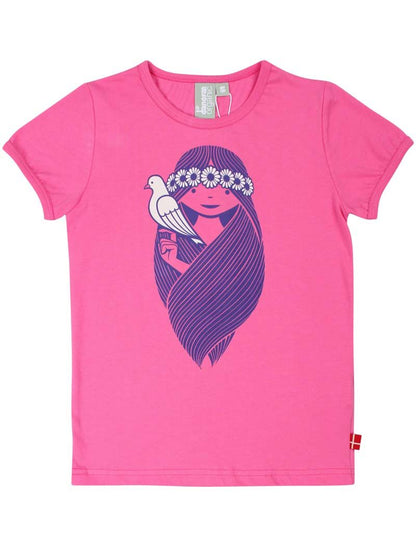 T-shirt til børn med pige og fugl 