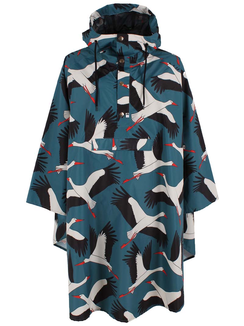 Regnponcho med mønster af storke