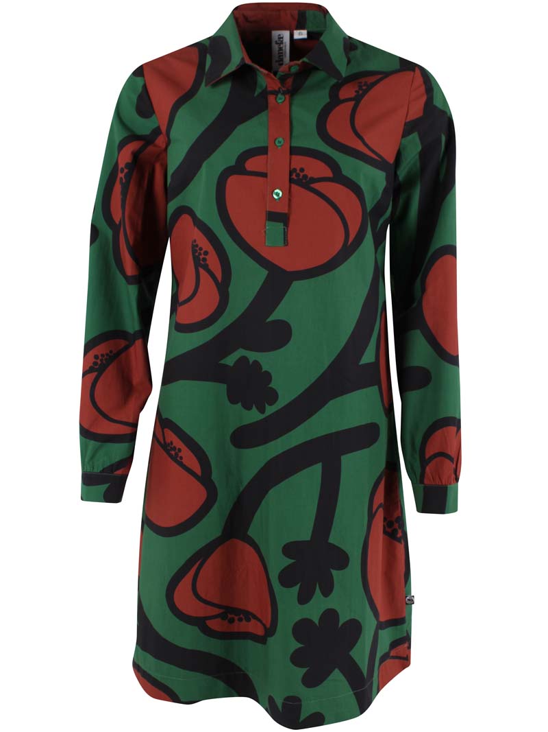 Danecarnation Poplin Dress Dk Pine BIG POPPY