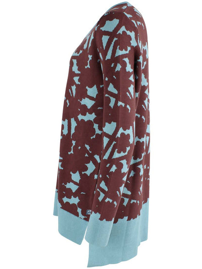 Daneclub Jaquard Viscose Cardigan Dk Merlot/Grey Duck