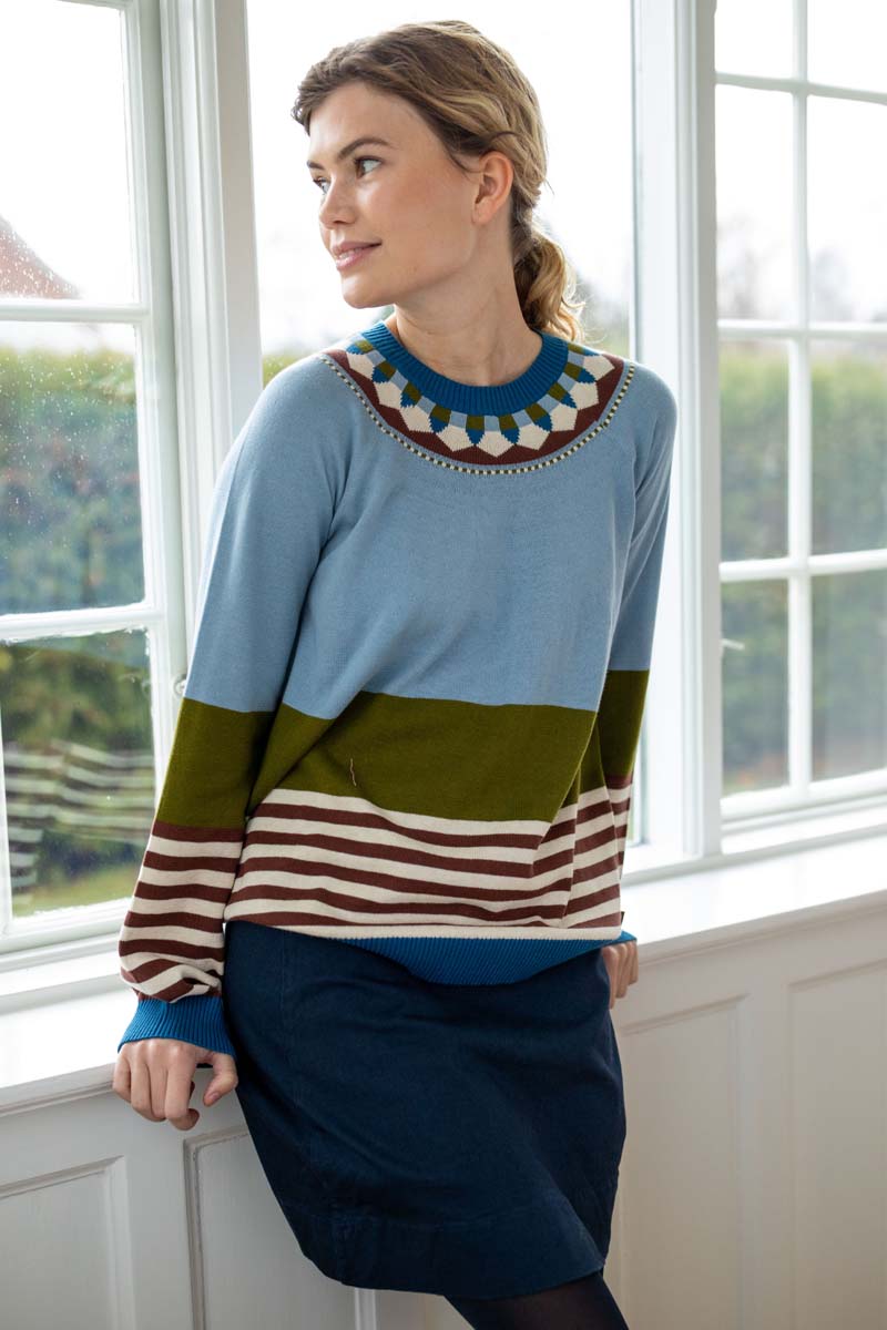 Danehappy Cotton Sweater Lt Blue Grey/Olive