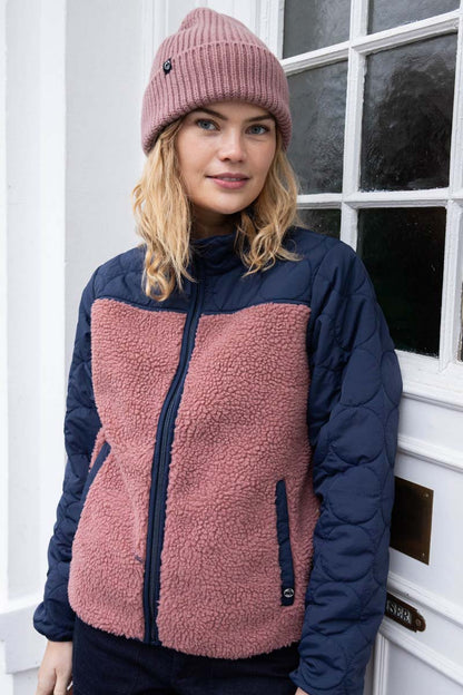 Navyblå og rosa zip-up i fleece og termo til damer