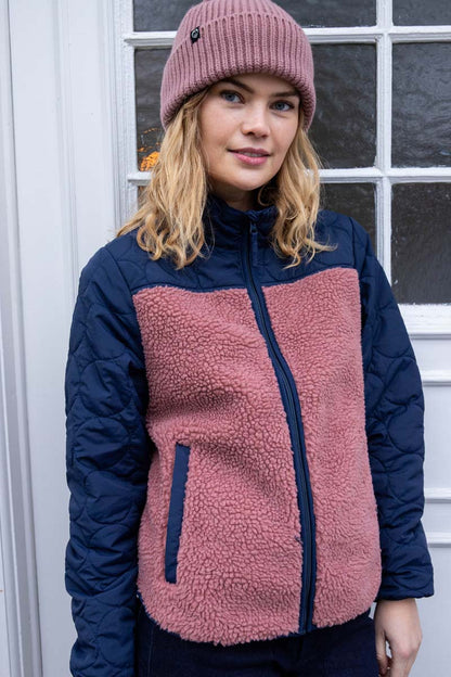 Navyblå og rosa zip-up i fleece og termo til damer