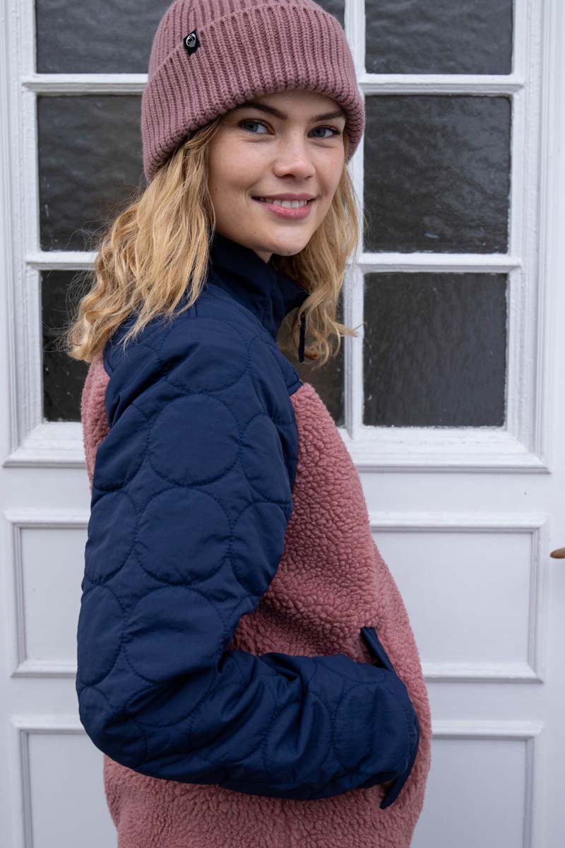 Navyblå og rosa zip-up i fleece og termo til damer