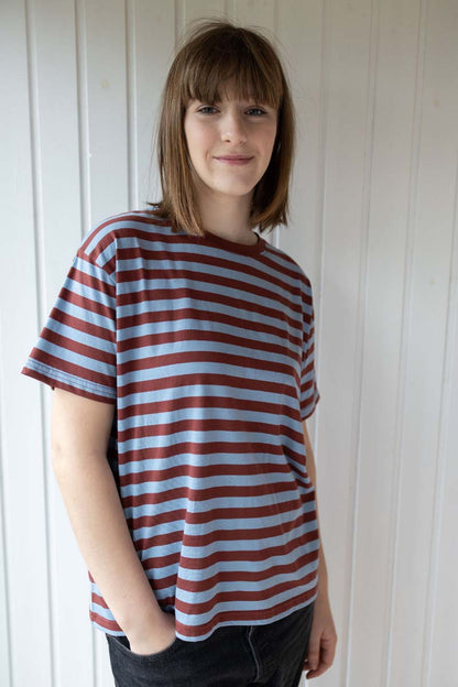Danebasic Boxy Tee Lt Blue Grey/Dk Brick