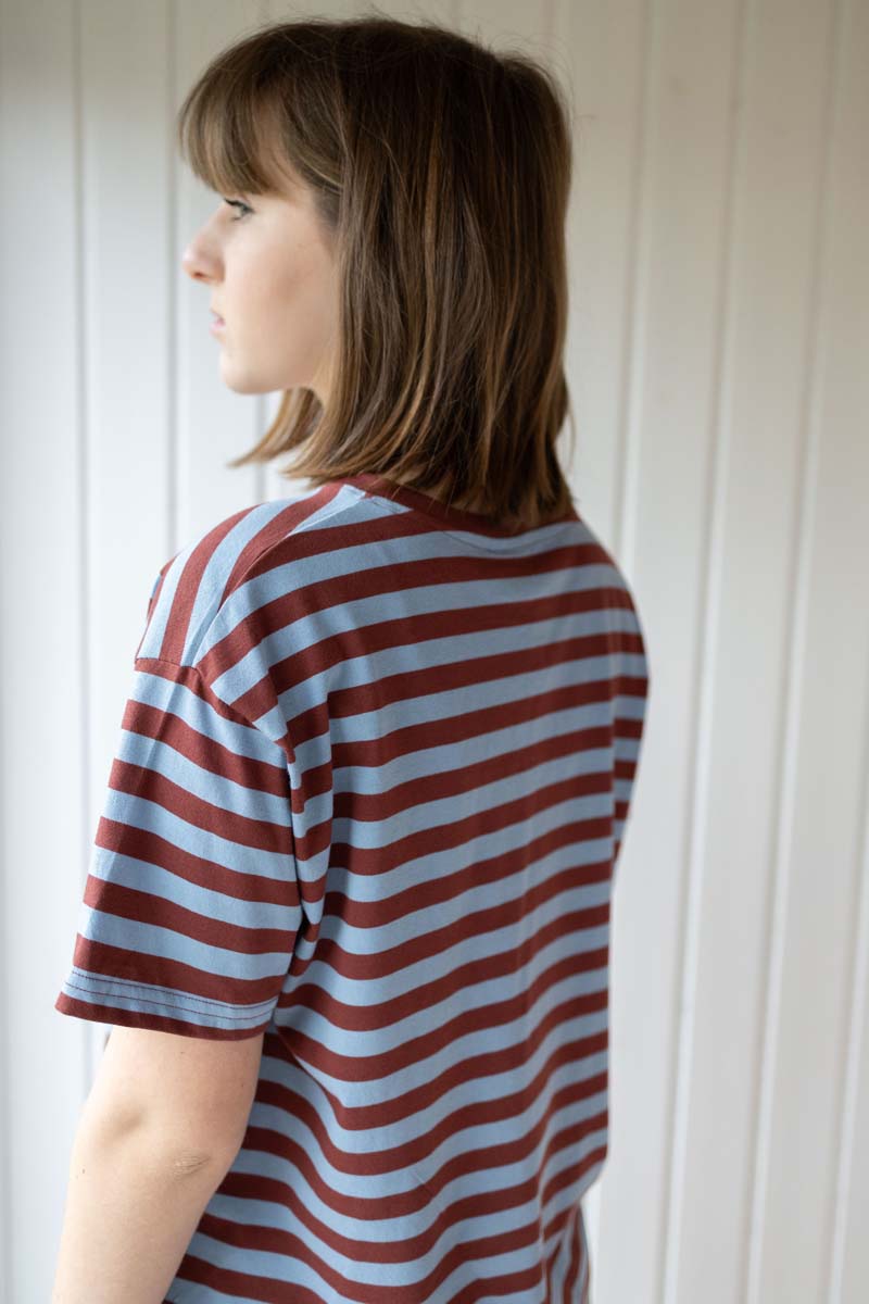Danebasic Boxy Tee Lt Blue Grey/Dk Brick