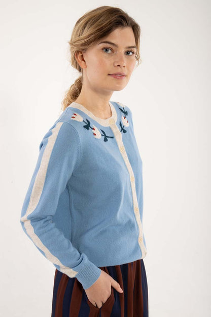 Danelife Merino Wool Cardigan Lt Blue Grey