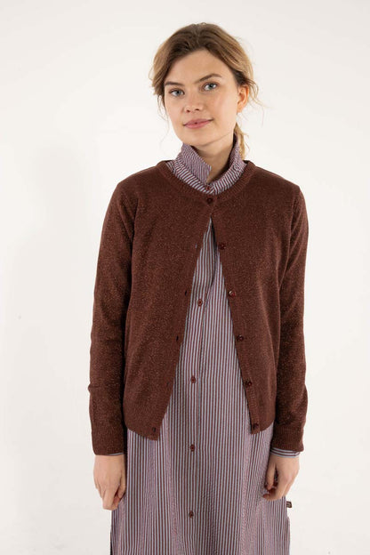 Fin glittercardigan i brunlig nuance til kvinder