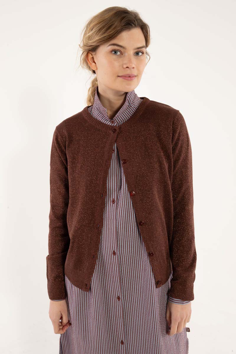Fin glittercardigan i brunlig nuance til kvinder