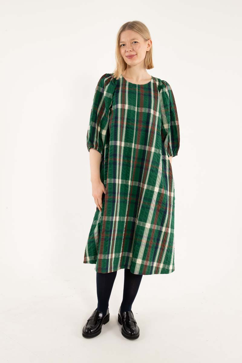 Daniris Seersucker Dress Dk Pine CHECK