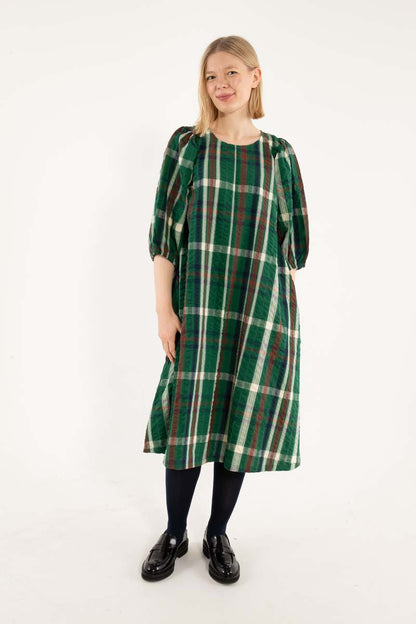 Daniris Seersucker Dress Dk Pine CHECK