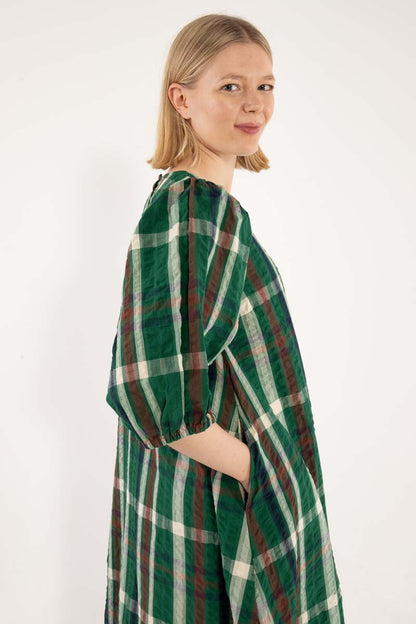 Daniris Seersucker Dress Dk Pine CHECK